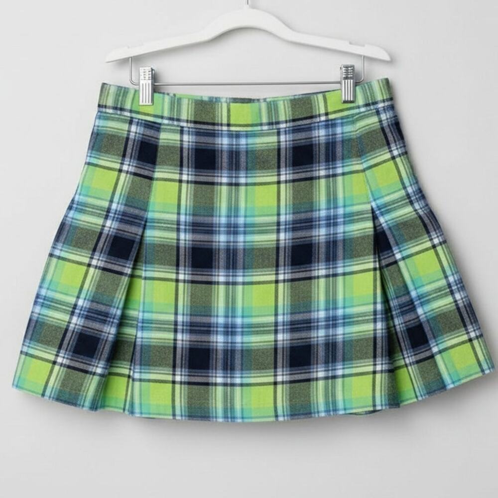 The Limited Girls Plaid Skort Green Navy Pleated A Line Size 12